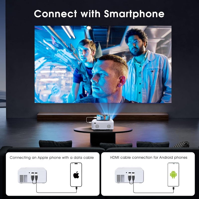 KEJOG Mini Projector | 4K Support 200" Giant Screen | 500 ANSI Lumens, Bluetooth 5.2 | Portable Outdoor Movie Projector Compatible with TV Stick/Phone/HDMI/PC | Built-in HiFi Speaker | indoor & outdoor use - Image 2